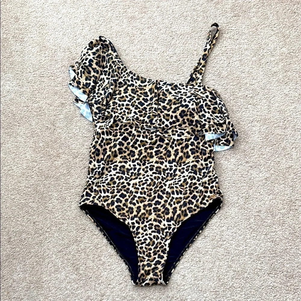NWT Catherine Malandrino One Shoulder Ruffle Animal Print One Piece Swimsuit S